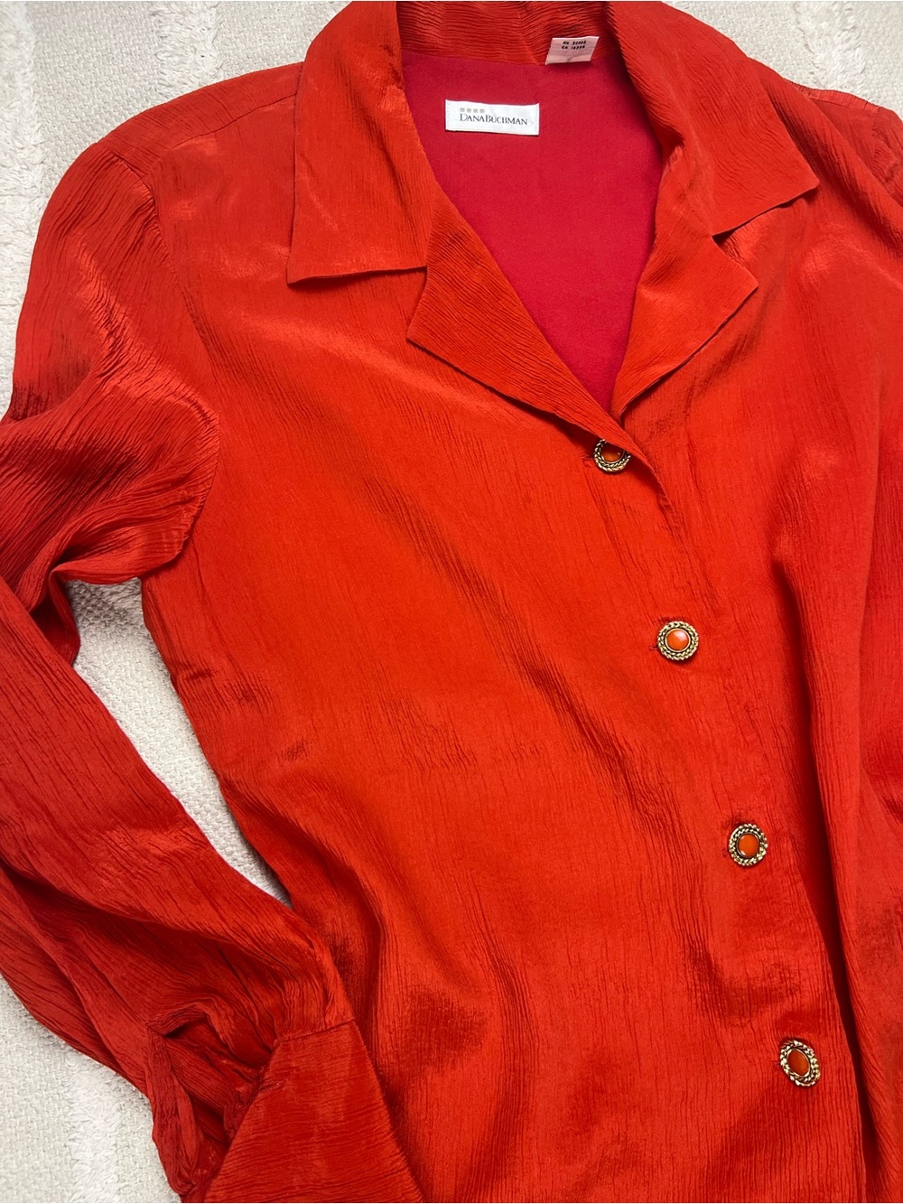 Vintage Dana Buchman Silk Button-Down Midi Shirt Dress/ Duster Copper Orange - 8